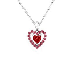 Heart in Heart Halo Pendant in 925 Sterling Silver with Garnet and Red Premium Zirconia