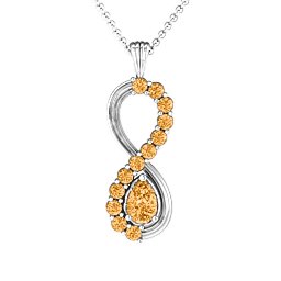 Vertical Infinity Pendant with Pear Gemstone and Accents in 925 Sterling Silver with Citrine