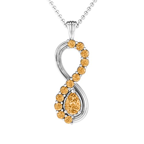Vertical Infinity Pendant with Pear Gemstone and Accents – Sterling Silver with Citrine