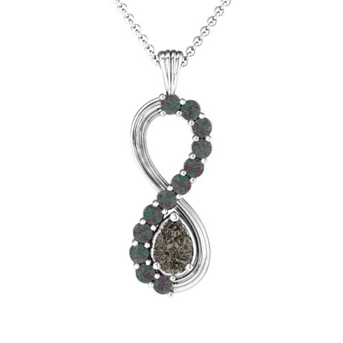 Vertical Infinity Pendant with Pear Gemstone and Accents – Sterling Silver with Smokey Quartz and Alexandrite