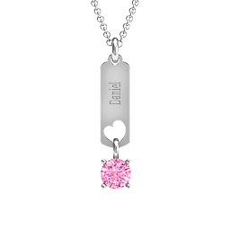 Love Tag Pendant with Round Stone