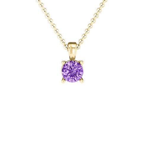 Elegant Round Stone Pendant – 18K Gold Plated Silver with Amethyst
