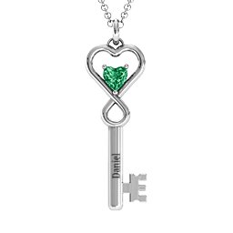 Key to Her Heart Infinity Pendant in 925 Sterling Silver with Emerald