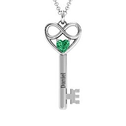 Infinitely in Love Key Pendant in 925 Sterling Silver with Emerald