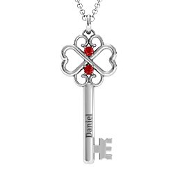 Hearts and Clover Infinity Key Pendant in 925 Sterling Silver with Garnet