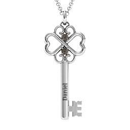 Hearts and Clover Infinity Key Pendant in 925 Sterling Silver with Smokey Quartz
