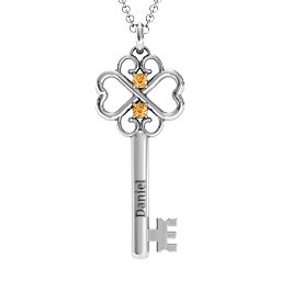 Hearts and Clover Infinity Key Pendant in 925 Sterling Silver with Citrine