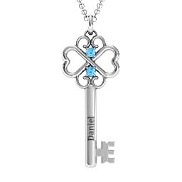 Hearts and Clover Infinity Key Pendant in 925 Sterling Silver with Blue Topaz