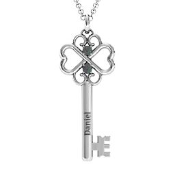 Hearts and Clover Infinity Key Pendant in 925 Sterling Silver with Alexandrite