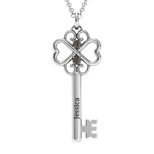 Hearts and Clover Infinity Key Pendant – Sterling Silver with Smokey Quartz