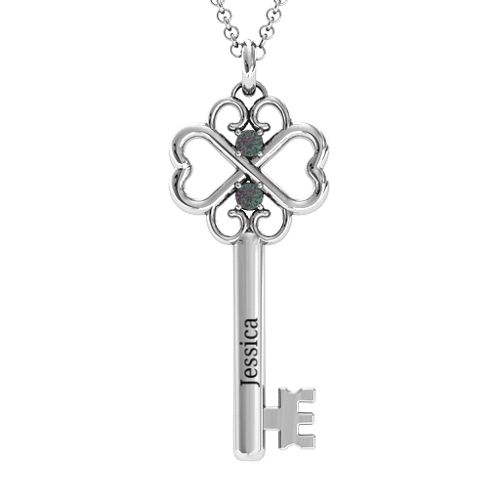 Hearts and Clover Infinity Key Pendant – Sterling Silver with Alexandrite