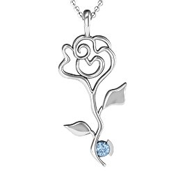 Enchanted Rose Pendant in 925 Sterling Silver with Aquamarine