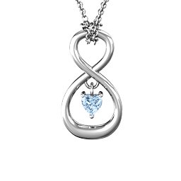 Dangling Heart Infinity Pendant in 925 Sterling Silver with Aquamarine