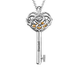 Infinitely in Love Caged Key Pendant in 925 Sterling Silver with Citrine and Pink Tourmaline