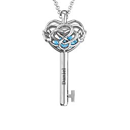 Infinitely in Love Caged Key Pendant in 925 Sterling Silver with Blue Topaz, Pink Tourmaline, and Citrine