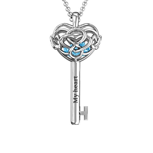 Infinitely in Love Caged Key Pendant – Sterling Silver with Blue Topaz