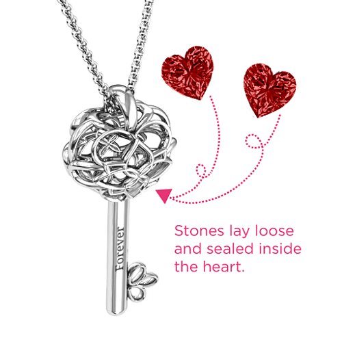 “Beautiful Blossoms” Caged Key Pendant – Sterling Silver with Garnet