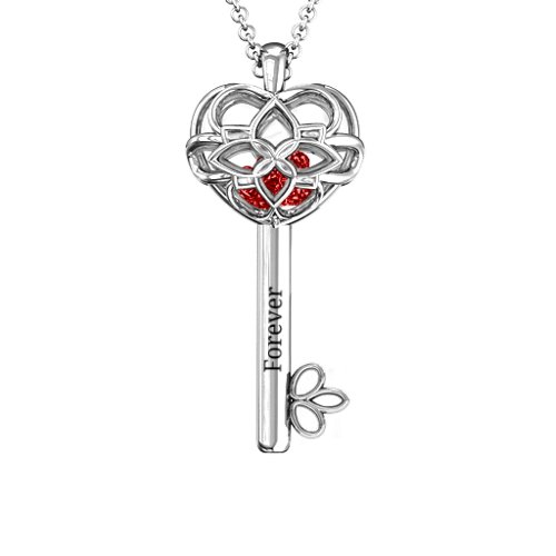 “Beautiful Blossoms” Caged Key Pendant – Sterling Silver with Garnet