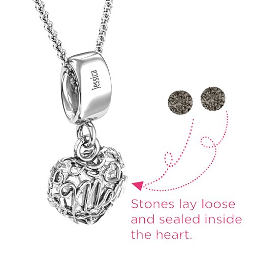 Engravable Mom Heart Cage Pendant with 2-4 Gemstones – Sterling Silver with Smokey Quartz