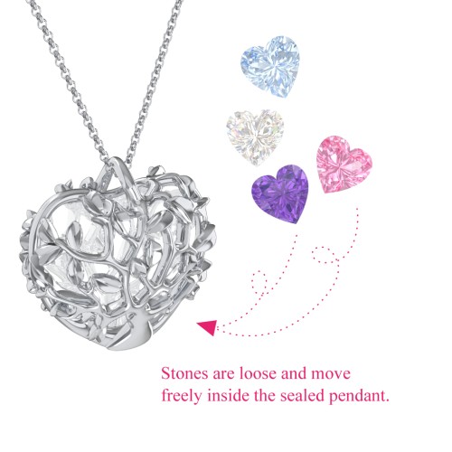 Family Tree Caged Heart Pendant