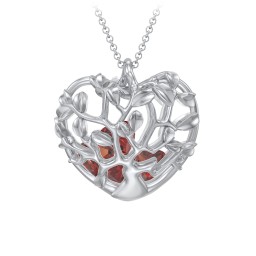 Family Tree Caged Heart Pendant in 925 Sterling Silver with Garnet, Cubic Zirconia, and Blue Sapphire