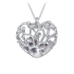 Family Tree Caged Heart Pendant in 925 Sterling Silver with Alexandrite, Cubic Zirconia, and Blue Sapphire