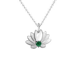 Spiritual Lotus Pendant in 925 Sterling Silver with Emerald