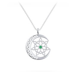 Sun and Moon Mandala Pendant in 925 Sterling Silver with Emerald