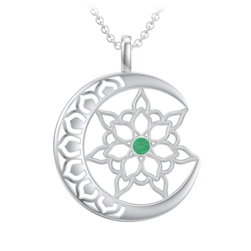 Sun and Moon Mandala Pendant – Sterling Silver with Emerald
