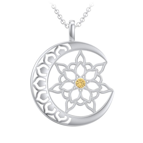 Sun and Moon Mandala Pendant – Sterling Silver with Citrine
