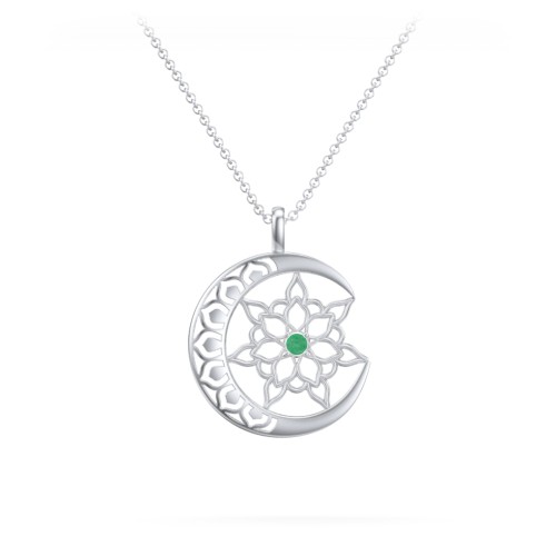 Sun and Moon Mandala Pendant – Sterling Silver with Emerald