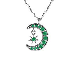 Sparkling Star And Moon Gemstone Pendant in 925 Sterling Silver with Emerald and Green Premium Zirconia