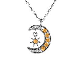 Sparkling Star And Moon Gemstone Pendant in 925 Sterling Silver with Citrine and White Premium Zirconia