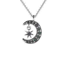 Sparkling Star And Moon Gemstone Pendant in 925 Sterling Silver with Alexandrite and Black Premium Zirconia