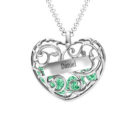 Fancy Filigree Engravable Cage Heart Pendant in 925 Sterling Silver with Emerald, Citrine, and Blue Topaz