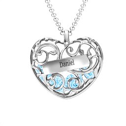 Fancy Filigree Engravable Cage Heart Pendant in 925 Sterling Silver with Blue Topaz and Citrine