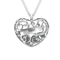 Fancy Filigree Engravable Cage Heart Pendant in 925 Sterling Silver with Alexandrite, Citrine, and Blue Topaz