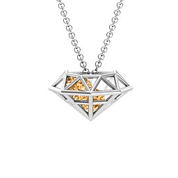 Flat Back Diamond Cage Pendant With 1 - 3 Gemstones in 925 Sterling Silver with Citrine