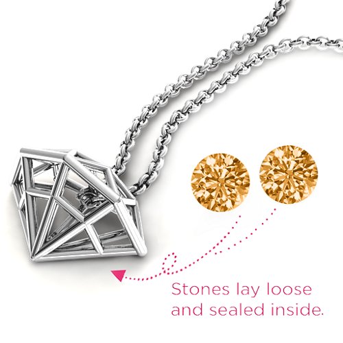 Flat Back Diamond Cage Pendant With 1 - 3 Gemstones – Sterling Silver with Citrine