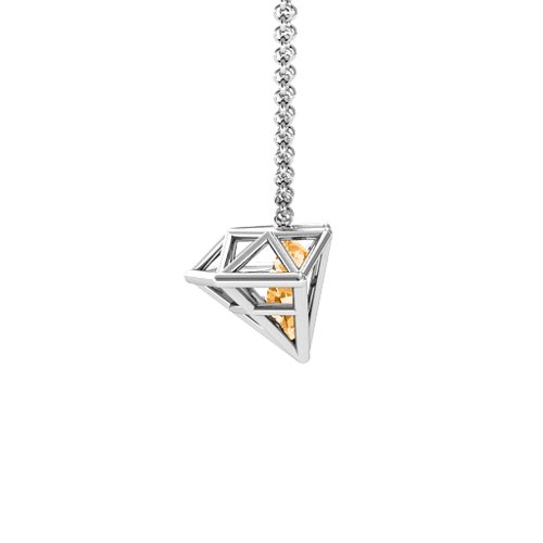 Flat Back Diamond Cage Pendant With 1 - 3 Gemstones – Sterling Silver with Citrine