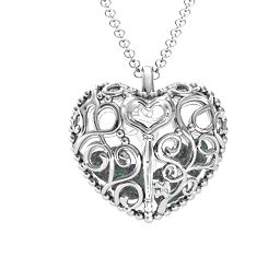 Filigree Lock & Key Heart Cage Pendant in 925 Sterling Silver with Alexandrite, Aquamarine, and Emerald