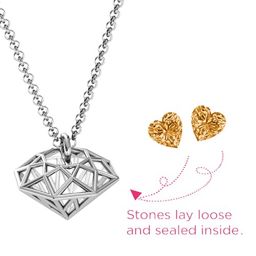 Diamond Cage Pendant with 1 - 4 Gemstones – Sterling Silver with Citrine