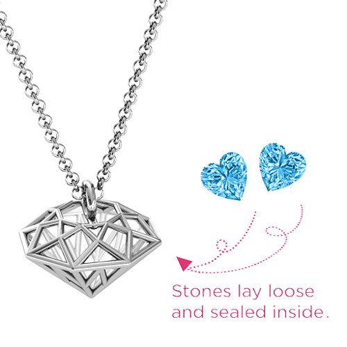 Diamond Cage Pendant with 1 - 4 Gemstones – Sterling Silver with Blue Topaz