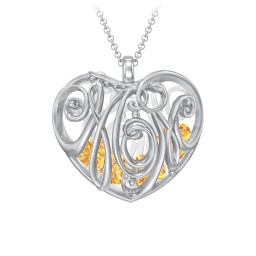 Graceful Mom Heart Cage Pendant With 2-8 Birthstones in 925 Sterling Silver with Citrine, Emerald, Blue Sapphire, Blue Topaz, and Ruby