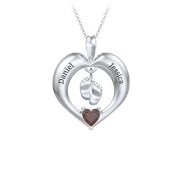 Precious Gift Baby Feet Charm Pendant in 925 Sterling Silver with Garnet