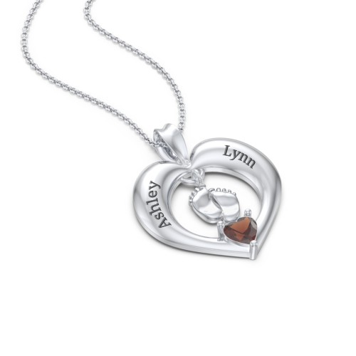 Precious Gift Baby Feet Charm Pendant – Sterling Silver with Garnet