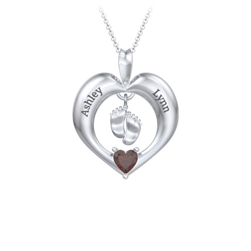 Precious Gift Baby Feet Charm Pendant – Sterling Silver with Garnet
