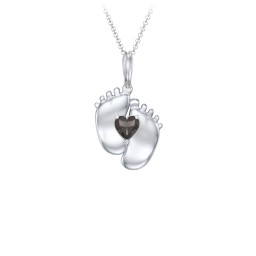 Engravable Baby Feet Birthstone Pendant in 925 Sterling Silver