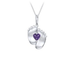 Engravable Baby Feet Birthstone Pendant in 925 Sterling Silver