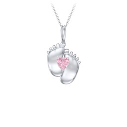 Engravable Baby Feet Birthstone Pendant in 925 Sterling Silver